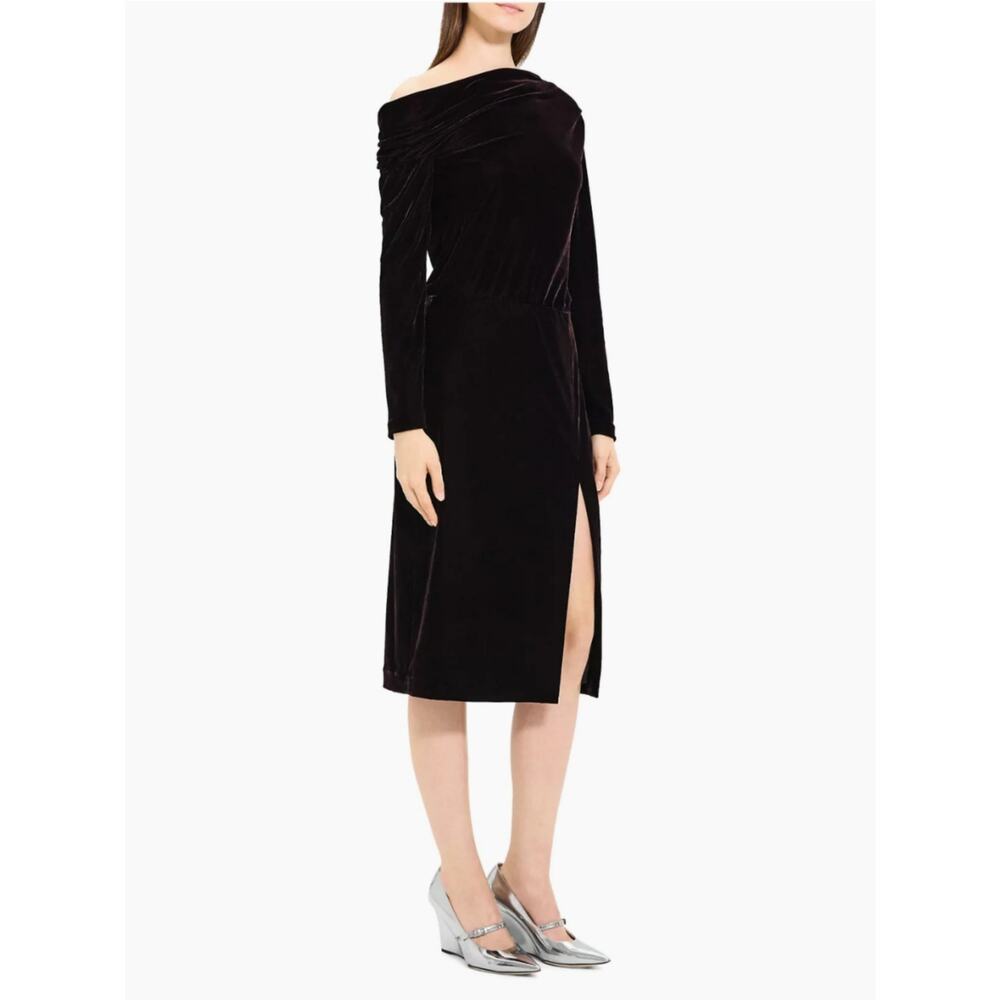 THEORY Off-The-Shoulder Velvet‎ Midi-Dress Size 2 Long Sleeves - Picture 13 of 16